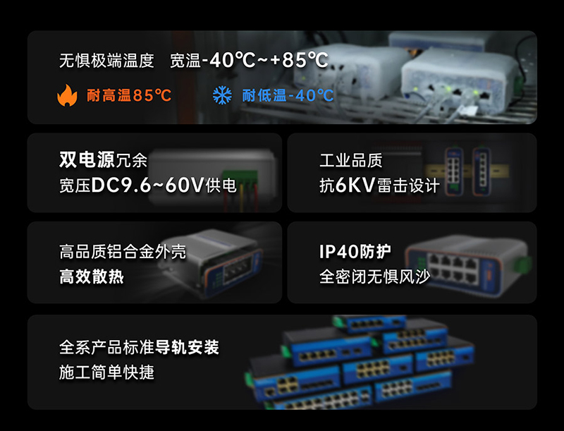 工業(yè)級交換機(jī)的硬件保護(hù)，可以耐嚴(yán)寒酷暑等惡劣環(huán)境下正常工作